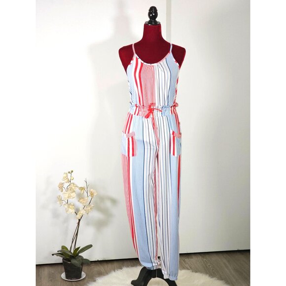 Echo Sleepwear Women's Striped Red & Blue Sleeveless Pajama Set Size Small 2279 - Picture 1 of 10